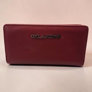 Sandol Oklahoma Sooners Crimson Red Pebbled Faux Leather Bifold Wallet NCAA